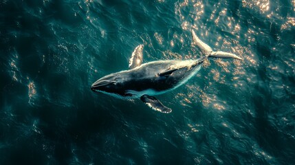 Obraz premium A humpback whale swimming in the ocean at night