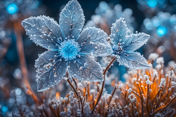 Macro View of Icy Winter Flowers
