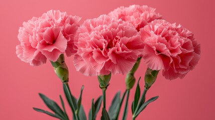 A bunch of pink carnations in a vase on a pink background