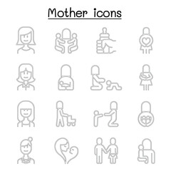 Mother & mom icon set in thin line style