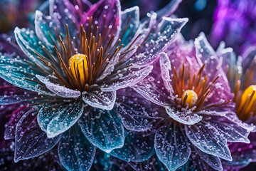 Macro View of Icy Winter Flowers