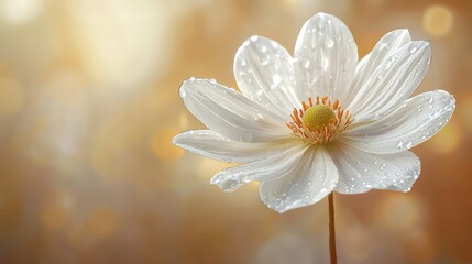 Obraz premium A white flower with water droplets on it