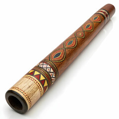 A rustic didgeridoo with traditional patterns and a natural finish