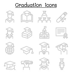 Graduation icon set in thin line style