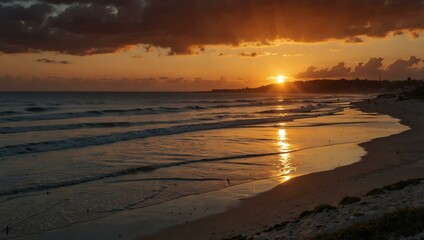 Obraz premium Sunset over the beach.