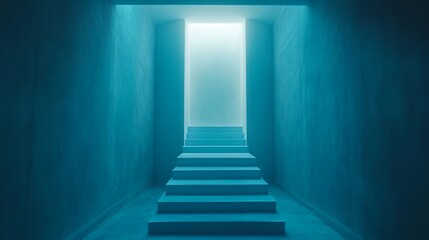 Fototapeta premium Unique stairway leading to a glowing doorway in a serene and minimalist space