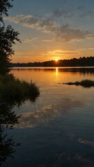 Sunset reflection on a lake, highlighting nature's beauty.