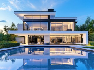 Modern Luxury Home with Infinity Pool at Dusk