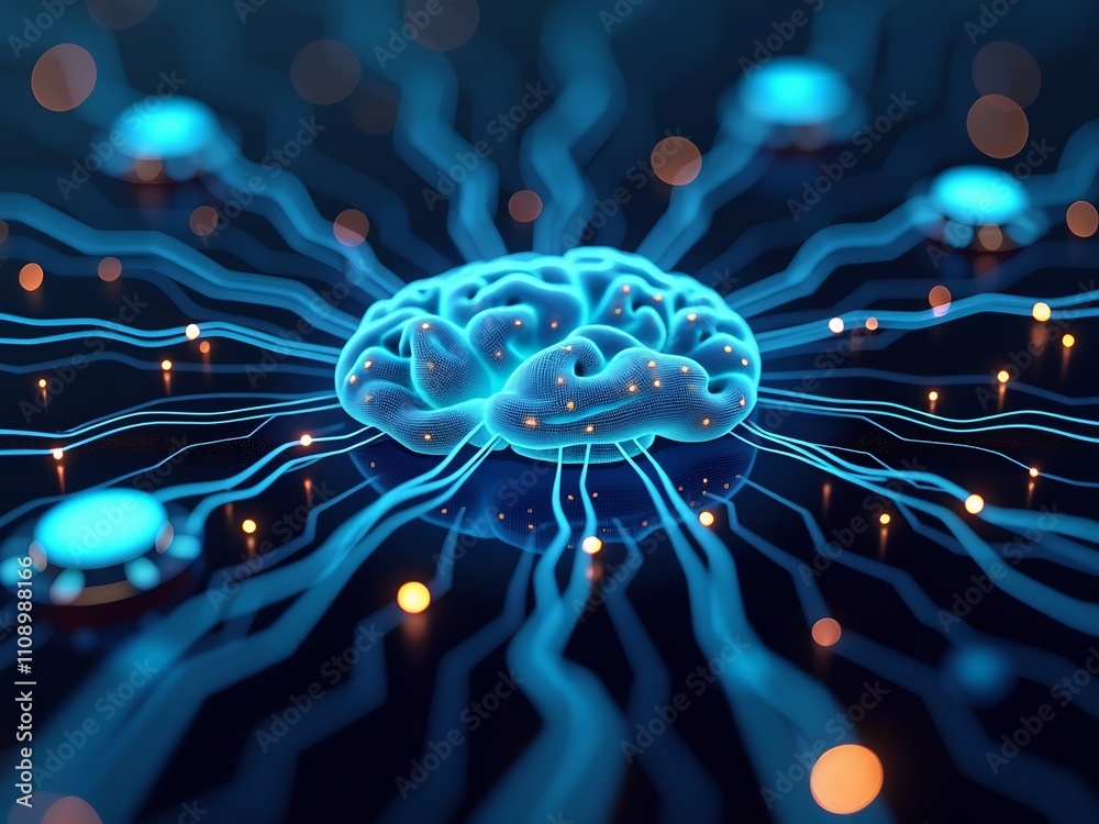 Poster abstract digital brain with neural connections