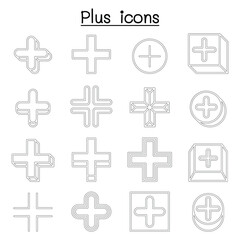 Fototapeta premium Plus, Positive , Cross Add icon set in thin line style