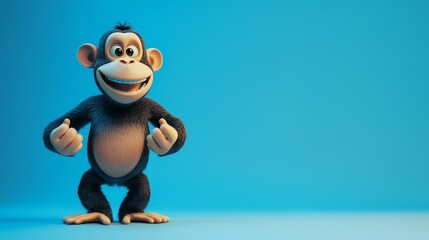 Fototapeta premium A cartoon monkey standing in front of a blue background