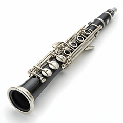 Obraz premium A silver clarinet with a black mouthpiece and intricate keywork