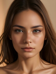 Obraz premium Elegant Close-Up Portrait of a Woman with Radiant Skin and Bright Eyes