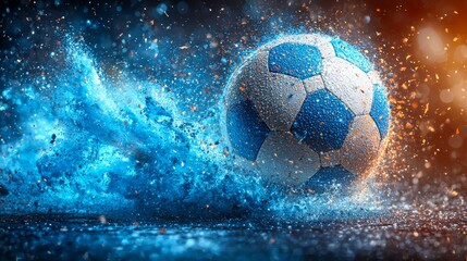 Fototapeta premium A soccer ball is splashing in the water