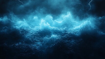 A dark blue ocean with a lot of water and lightning