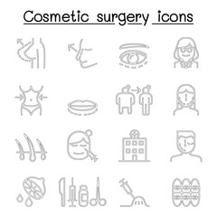 Cosmetic Surgery , Surgical operation icon set in thin line style