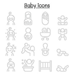 Fototapeta premium Baby icon set in thin line style