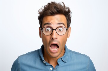 Closeup portrait of a man with a shocked expression. His mouth is open, eyes wide, and hair disheveled.
