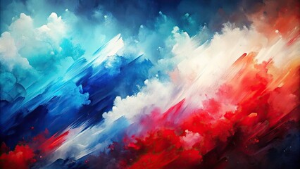Vibrant Abstract Watercolor Texture with Red, White, and Blue Brushstrokes in Low Light Photography for Artistic Compositions and Backgrounds
