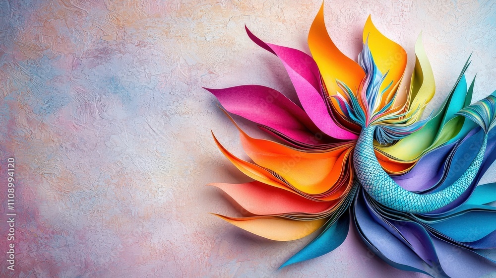 Poster vibrant mermaid artwork creation studio workspace paper craft colorful environment close-up creativi