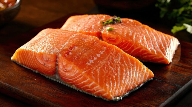 Fresh pacific salmon fillets culinary delight kitchen setting gourmet meal preparation close-up seafood quality insights