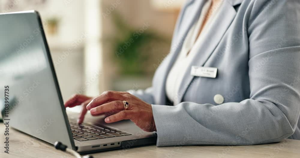 Poster keyboard, hands and typing for administration, business and information of data, email and record ke