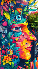 Fototapeta premium Art faces, phone wallpaper, the art of colorful faces and emotions