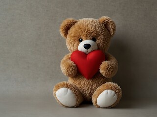 Obraz premium Teddy bear clutching a red heart.