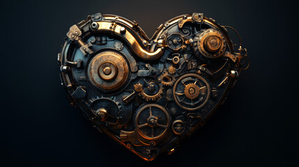 Complex mechanical heart vintage style steam punk. Mechanism in the shape of a heart. Technological concept. A symbol of love. VECTOR