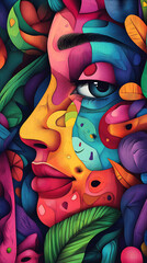 Art faces, phone wallpaper, the art of colorful faces and emotions