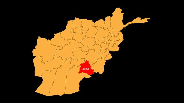 Zabul map animated video. The location is highlighted on the Afghanistan map. Colour map with transparent background in video format.	
