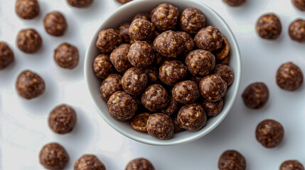 Close-up of chocolate cereal balls isolated on a white background
