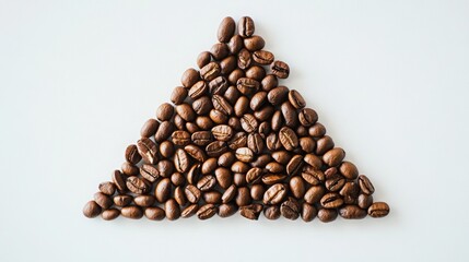 Obraz premium Coffee Beans Arranged in Triangle Shape on Light Background
