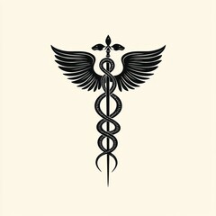 Fototapeta premium Classic medical symbol with wings and a serpent emblem.