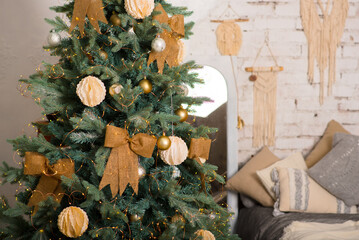 Beautiful holdiay decorated room with Christmas tree