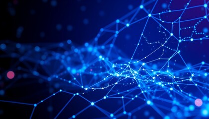 Abstract Network of Glowing Lines and Dots on Blue Background