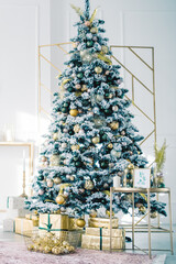 Beautiful holdiay decorated room with Christmas tree