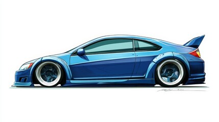 Fototapeta premium a blue Honda Civic Type R on a white background The car has a sleek and aerodynamic design, with a low profile and a wide stance The blue color stands out against