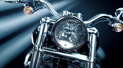  a close up of a motorcycle headlight on a black background The headlight is in focus, while the background is slightly blurred, giving the image a sense of depth