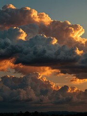 Naklejka premium Thick clouds at sunset.