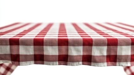 Fototapeta premium a red and white checkered tablecloth on a white background, creating a striking contrast between the two colors The tablecloth is made of a cloth material, giving