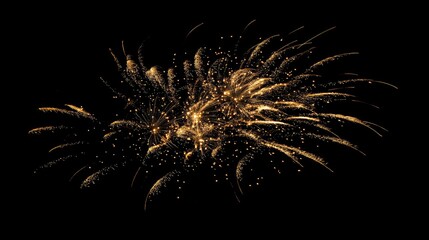 Vibrant Burst of Gold Fireworks Against a Black Background, Capturing the Magic of Celebration and Joy in a Spectacular Display of Light and Color