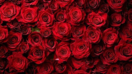  a large group of red roses sitting on top of each other, creating a vibrant and eye-catching display The roses are arranged in a way that creates a wallpaper-like