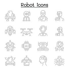 Fototapeta premium Robot icon set in thin line style