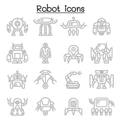 Robot icon set in thin line style