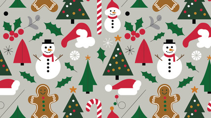 Fototapeta premium Festive Christmas Patterns with Seasonal Elements and Holiday Decorations 