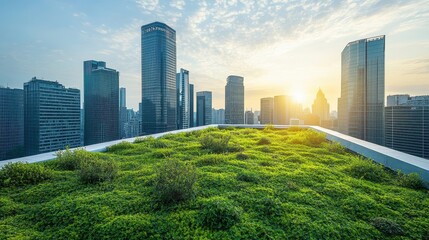 Naklejka premium Green Rooftop in Urban Cityscape at Midday