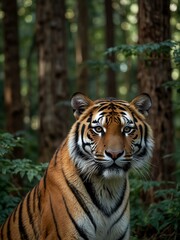 Obraz premium Tiger in a tense natural forest setting.