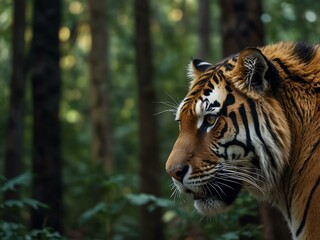 Obraz premium Tiger in tense, wild forest.