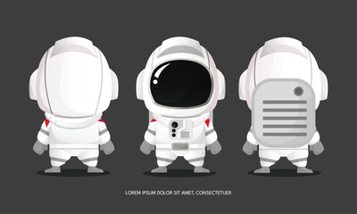 Astronaut character sheet in front and back view chibi cute flat art simple vector illustration big head with detail and moveable part perfect for kids book cover or design asset
